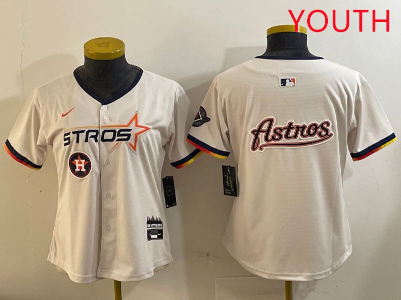 Youth Houston Astros Blank Cream Three generations Joint Name 2025 Nike MLB Jersey style 41019->youth mlb jersey->Youth Jersey